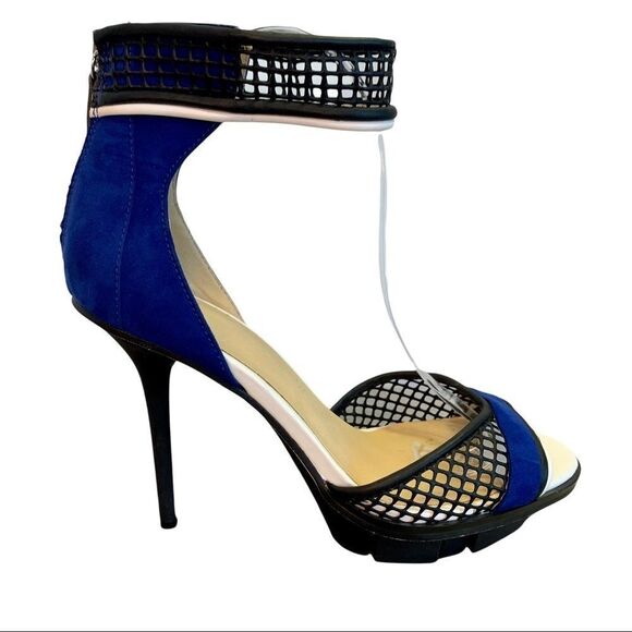 Nwob GX by Gwen Stefan blue black white Namiko Suede High Heels size 9 - Picture 6 of 11